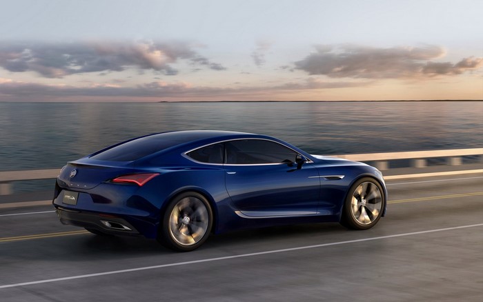 Buick Avista concept car driving on a bridge