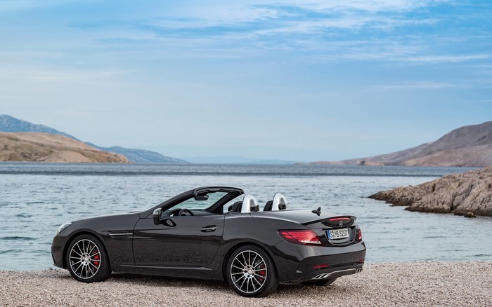 Mercedes-Benz SLC43 AMG Convertible parked by the sea