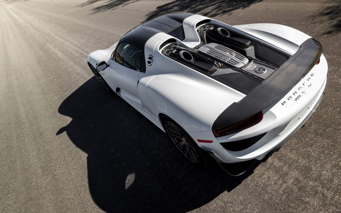 White Porsche 918 Spyder convertible sports car