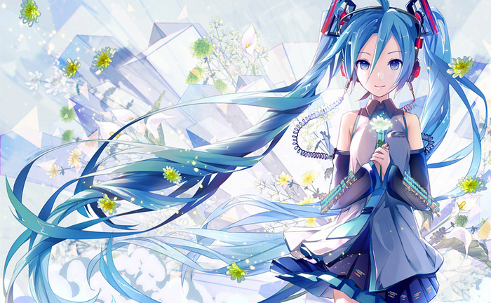 illustration, flowers, anime, anime girls, artwork, Vocaloid, Hatsune ...