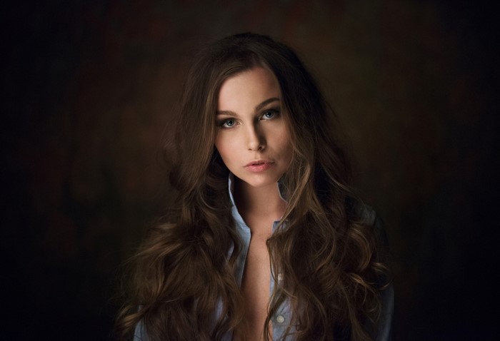 Portrait of Woman with Long Brown Hair by Maxim Maximov