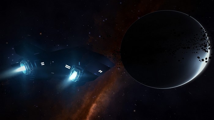 Elite Dangerous: Spaceship near a ringed planet