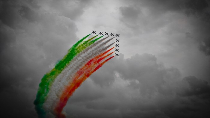 Italian Air Force Frecce Tricolori jets flying in formation