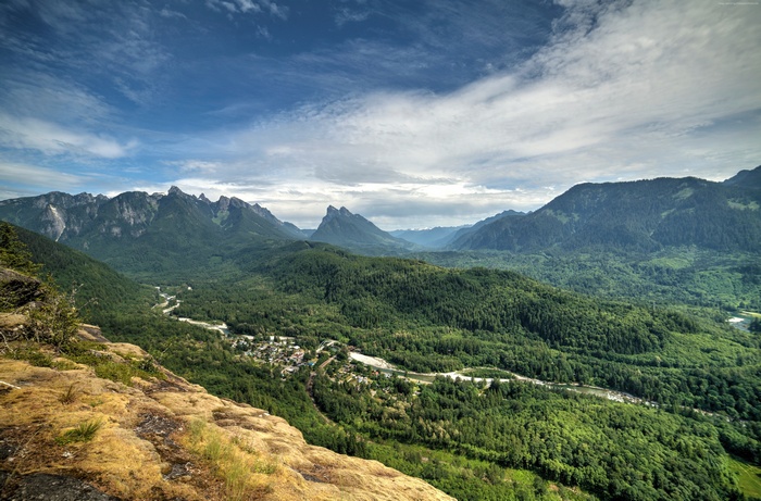 Mountain valley with forest and river