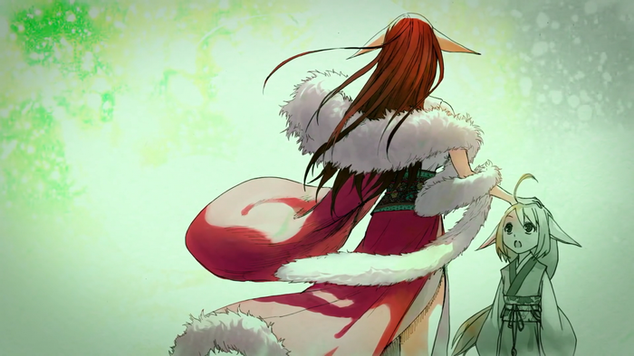 Anime illustration of two characters with fox ears