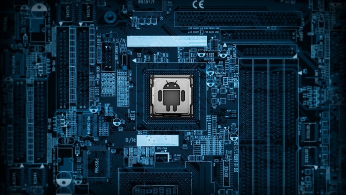Android logo on a computer motherboard