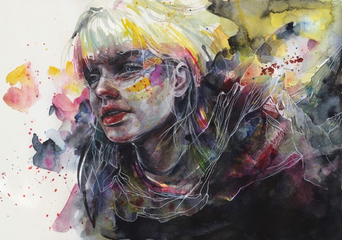 Watercolor painting of a woman by Agnes Cecile