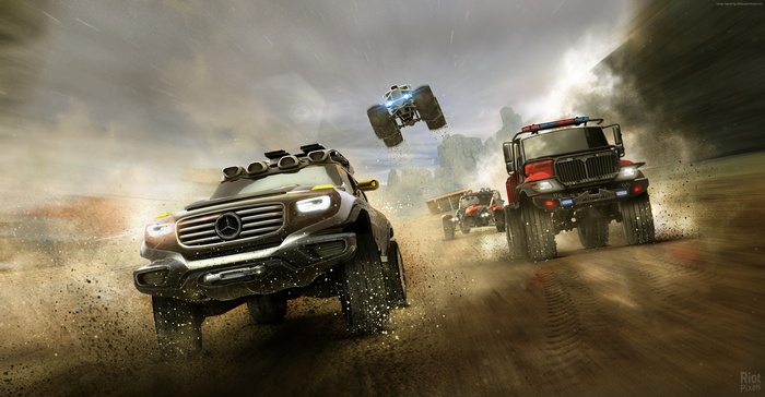 Asphalt Xtreme racing vehicles on a dirt track