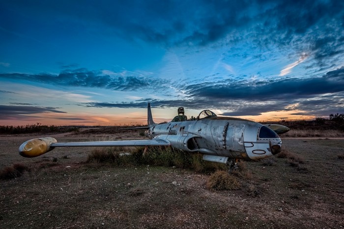 Abandoned T-33 Jet Aircraft at Dusk