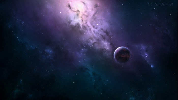 Planet and nebula in deep space with stars