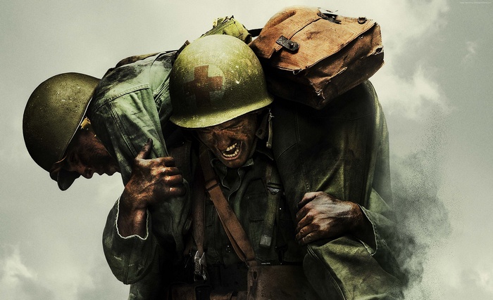 Soldier carrying another soldier, Hacksaw Ridge