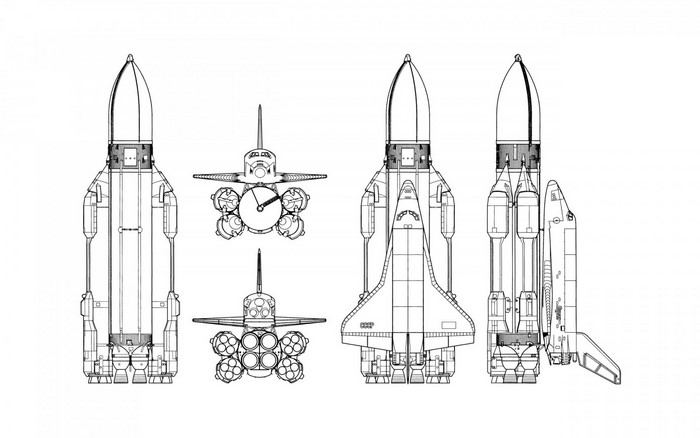 Buran space shuttle and Energia rocket schematic drawings