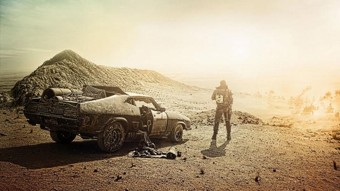 Max from Mad Max Fury Road in the desert