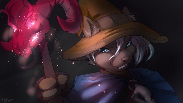 Furry wizard with magic staff