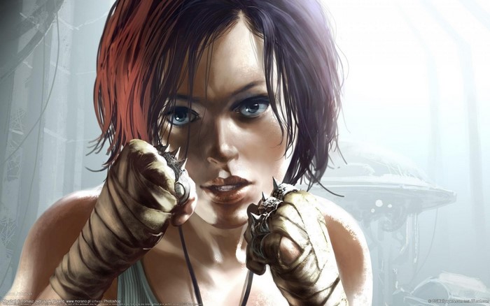 Artwork of a woman with spiked gloves