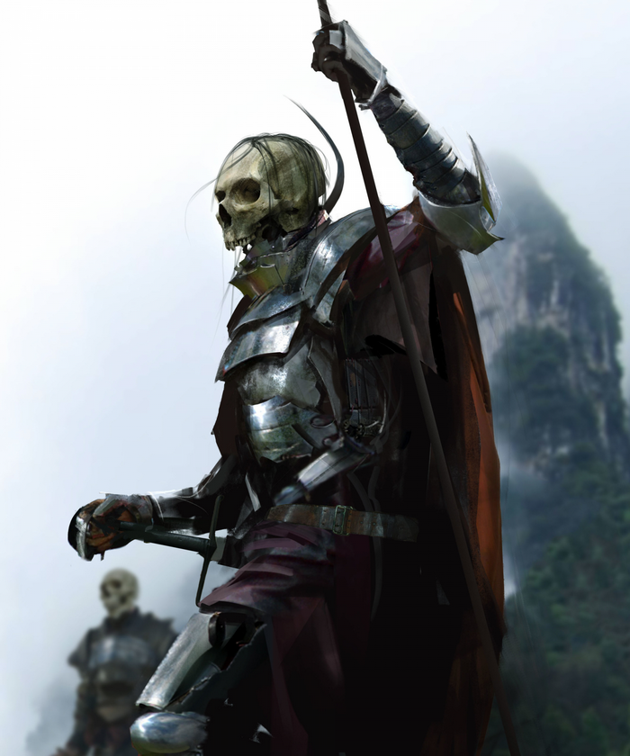 Skeleton knight with spear and armor