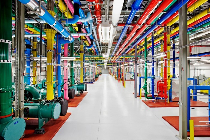 Google Data Center with colorful pipes