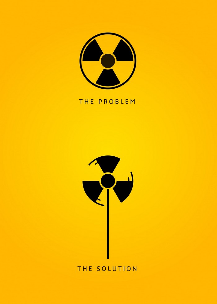 Radioactive symbol and wind turbine illustration