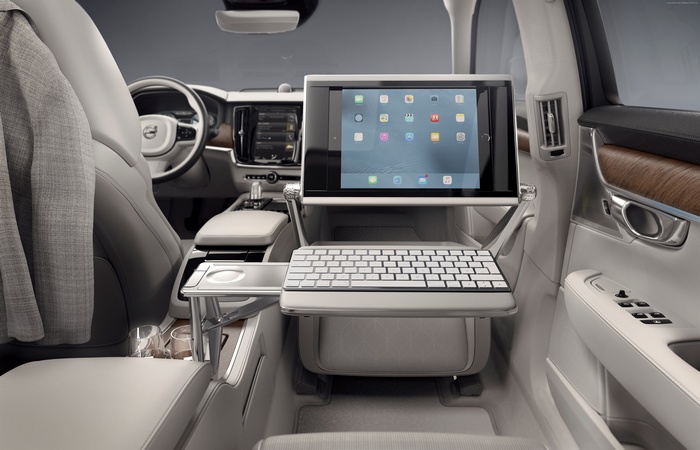 Volvo S90 interior with tablet and keyboard