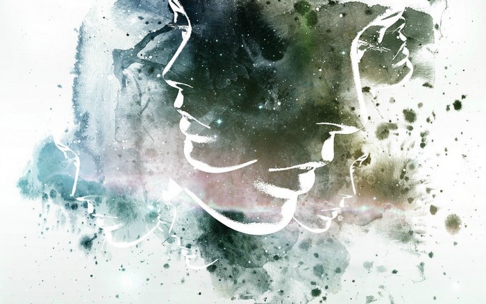 Abstract watercolor painting of faces