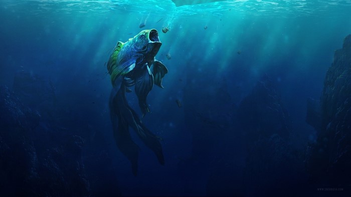 Fantasy art of a large fish underwater