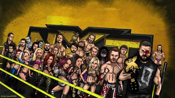 NXT wrestlers in a group pose