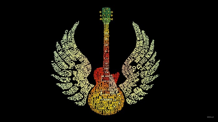 Guitar with wings made of text
