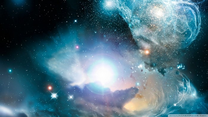 Vast cosmic nebula with stars and bright light