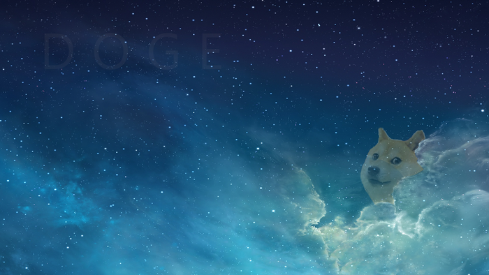 Doge in a Mystical Night Sky Among Stars and Clouds