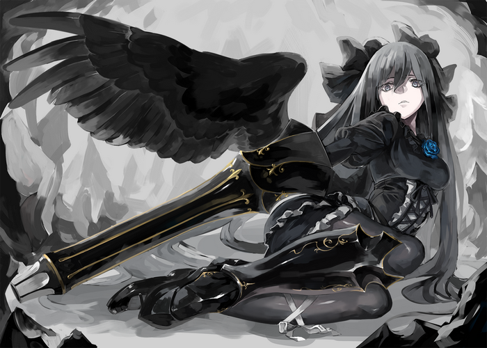Anime girl with black wings and armor