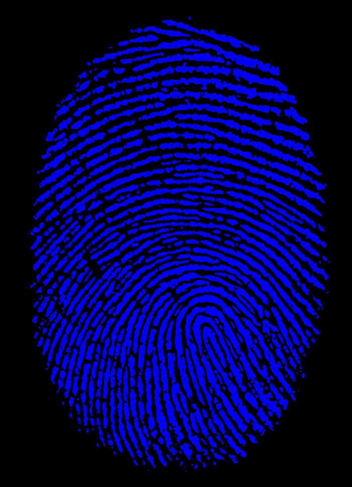 Blue fingerprint on a black background