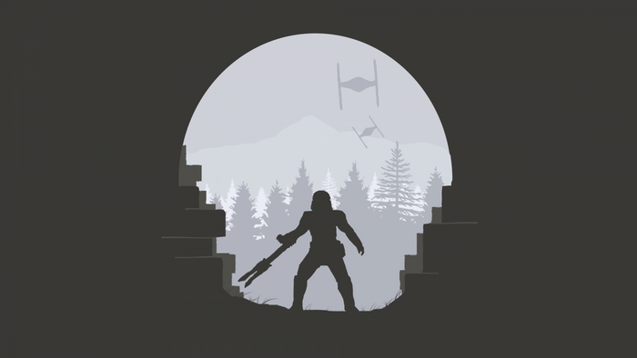 TR-8R from Star Wars in a forest with TIE fighters