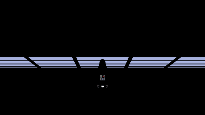 Darth Vader from Star Wars in a dark corridor