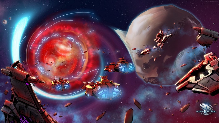 Star Control: Origins space battle with ships and planets