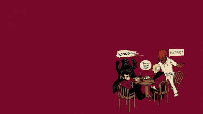 Darth Vader, Admiral Ackbar, Picard, and Riker playing cards