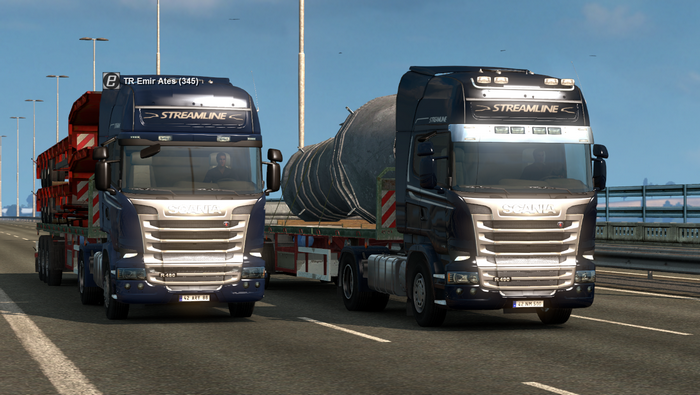 Two Scania trucks in Euro Truck Simulator 2