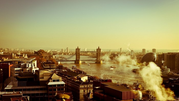 London cityscape with Tower Bridge and River Thames