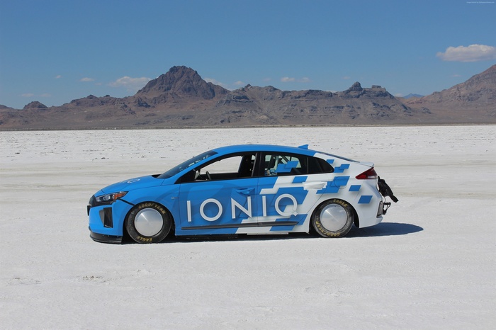 Hyundai IONIQ on Bonneville Salt Flats
