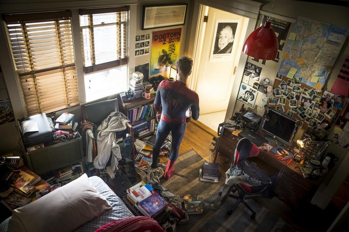 Spider-Man in a messy room