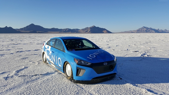 Hyundai Ioniq on Bonneville Salt Flats