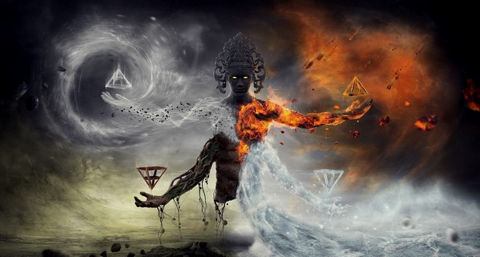Fantasy art of a being embodying elements
