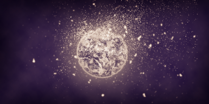 Shattered Earth-like planet with particles in space