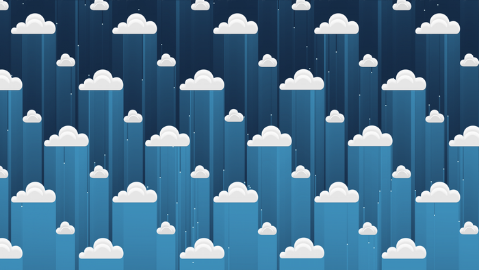 Minimalist illustration of clouds against a blue striped background