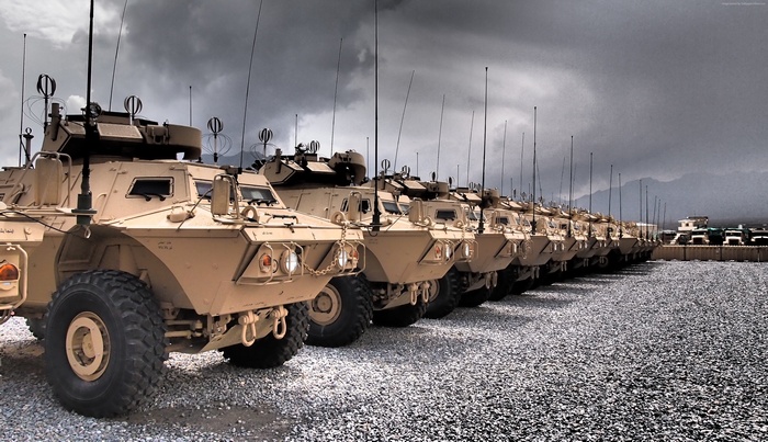 U.S. Army M1117 Armored Security Vehicles in a Row