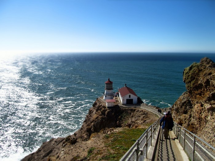 Point Reyes Lighthouse on a cliff overlooking the ocean