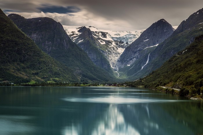 Lake and Glacier in a Mountain Valley, Norway