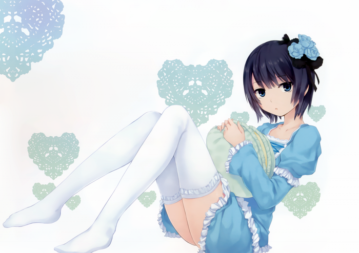 Anime girl with blue dress and thigh highs