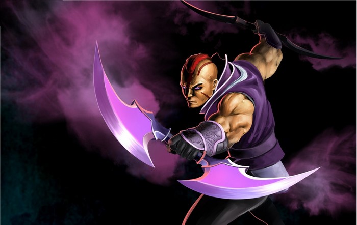 Magina from Dota 2 with purple energy blades