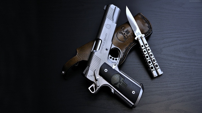 Springfield Armory 1911 pistol and balisong knife