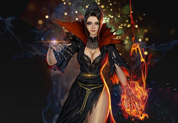 Fantasy art of a sorceress casting spells